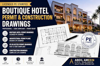 prepare boutique hotel permit drawings licensed pe stamped