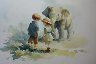 illustrate whimsical watercolor illustration children  book