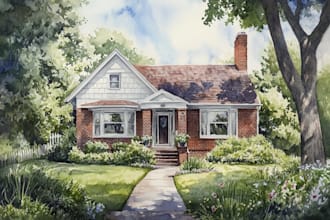 create a watercolor house portrait or storefront facade