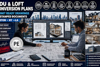 create boston, ny, la adu loft conversion permit plans with pe stamped drawings