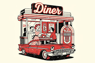 create a vintage retro cartoon tshirt illustration