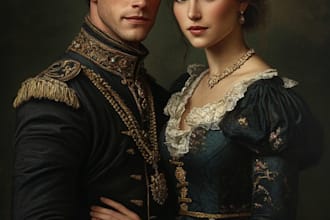 illustrate a romantic family royal couple portrait