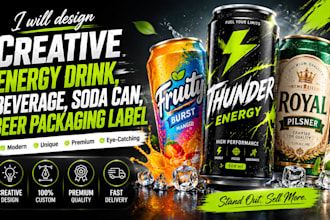 design creative energy drink, beverage, soda can, beer packaging label