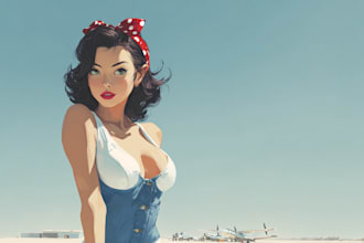 draw custom retro pin up girl artwork for your brand