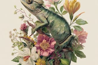 draw an animal and botanical illustration