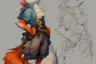 draw detailed furry art commission, furry reference sheet, fursona oc, anime art