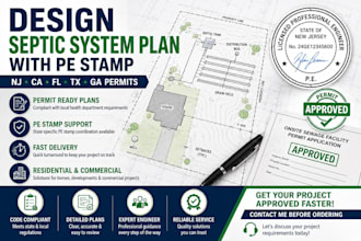 design septic system plan with pe stamp for nj, ca, fl, tx, ga, permits