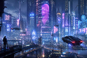 draw  a illustration of futuristic cyberpunk city