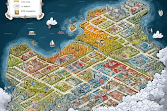 create educational geography map illustration for learning