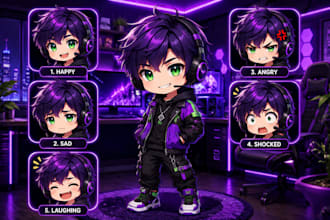 design custom chibi anime pngtuber illustrations for twitch and kick streamers