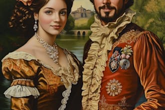 illustrate a romantic family royal couple portrait