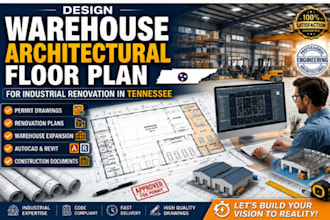 design warehouse architectural floor plan for industrial renovation in tennessee