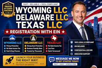 do wyoming llc, delaware llc, texas llc registration with ein