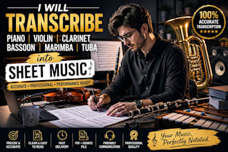 accurate sheet music transcription for piano violin clarinet bassoon marimba tub
