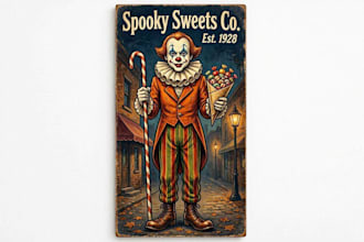 design a high quality vintage halloween candy clown logo