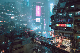 draw illustration of futuristic cyberpunk city
