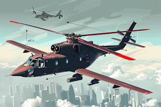 draw aircraft, helicopter into a vector illustration