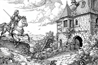 create medieval vintage line art illustration in engraving