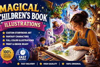 draw magic children book illustrations for you
