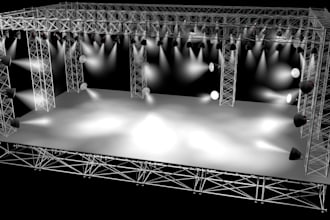 create professional 3dstage design for event concerts, conferences and rendering