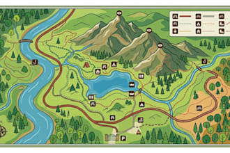 illustrate custom park map hiking map and outdoor adventure location map