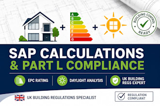 provide UK sap calculations, part l compliance, epc rating and daylight analysis