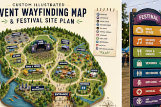 design custom illustrated event wayfinding map and festival site plan for events