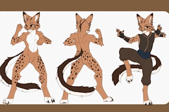 draw detailed furry reference sheet fursona anthro oc design