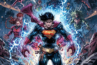 draw detailed superhero battle scenes