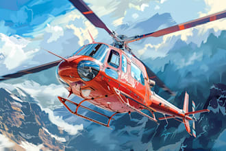 draw helicopter, airplane, aircraft, into a vector cartoon