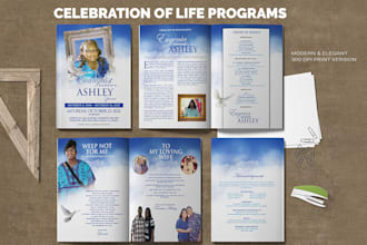design modern funeral obituary program, celebration of life program