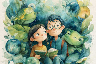 create children story book illustration, whimsical book art
