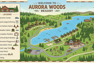 craft stunning map for campgrounds, parks, tourism, event