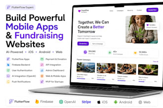 develop flutterflow mobile app for ios android ai app and fundraising website