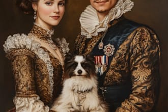 make custom renaissance royal family, royal couple portrait