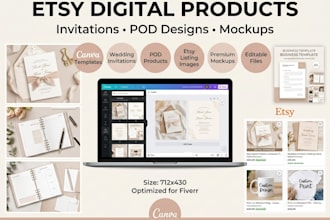 design digital products invitation card etsy print on demand store etsy mockup
