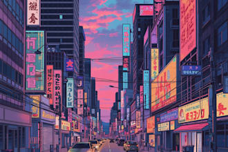 create retro city pop 90s 80s anime illustration