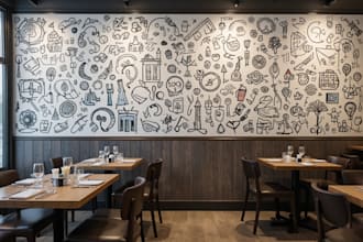 draw doodle, mural and wall art for your restaurant