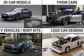make 3d car models, fivem cars, gta v vehicles, body kits, and lego car designs