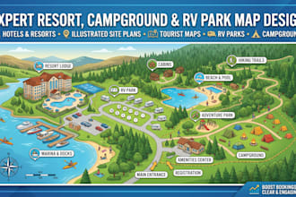 design resort map hotel map campground map illustrated site plan tourist map rv