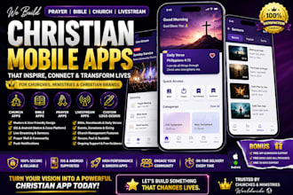 develop prayer app, church app, bible app, livestreaming app, church logo, bible