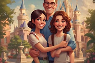 make disney family couple cartoon portrait