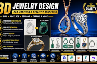 do 3d jewelry design cad modelling realistic rendering for ring necklace
