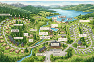 create glamping resort map, rv park layout and luxury campsite master plan