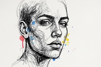 do scribble art, abstract line portrait
