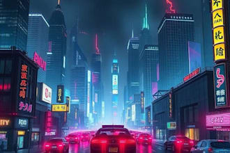 draw illustration of futuristic cyberpunk city