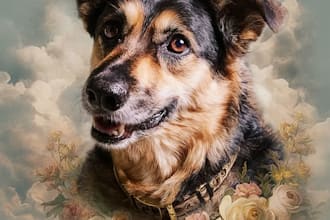 do pet memorial portrait angel wings heaven sky wall art