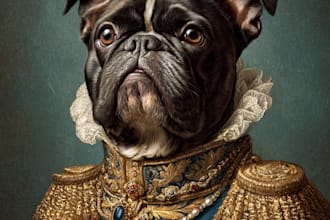 amazing royal pet portrait in custom caricature