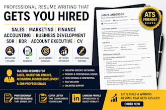 write sales, marketing resume, finance, accounting, business development, sdr CV