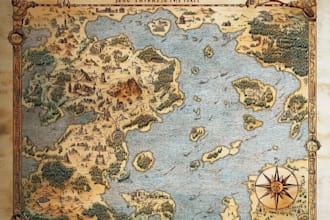 illustrate unique fantasy world map design for games campaigns fiction
